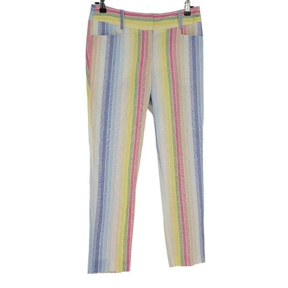 7th Avenue New York Co Ankle Pants Linen Rainbow Striped Mid Rise - Picture 1 of 6